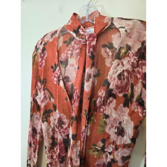 Ann Taylor Loft Floral Tie Neck Button Up Cardigan Sweater Multicolor SZ Medium - Picture 4 of 8